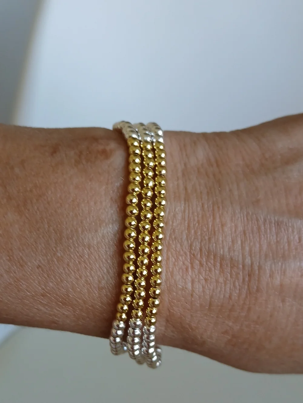 Set Of 3 14k Goldfilled  and Silver Beaded Bracelets - Women Jewelry Nwt